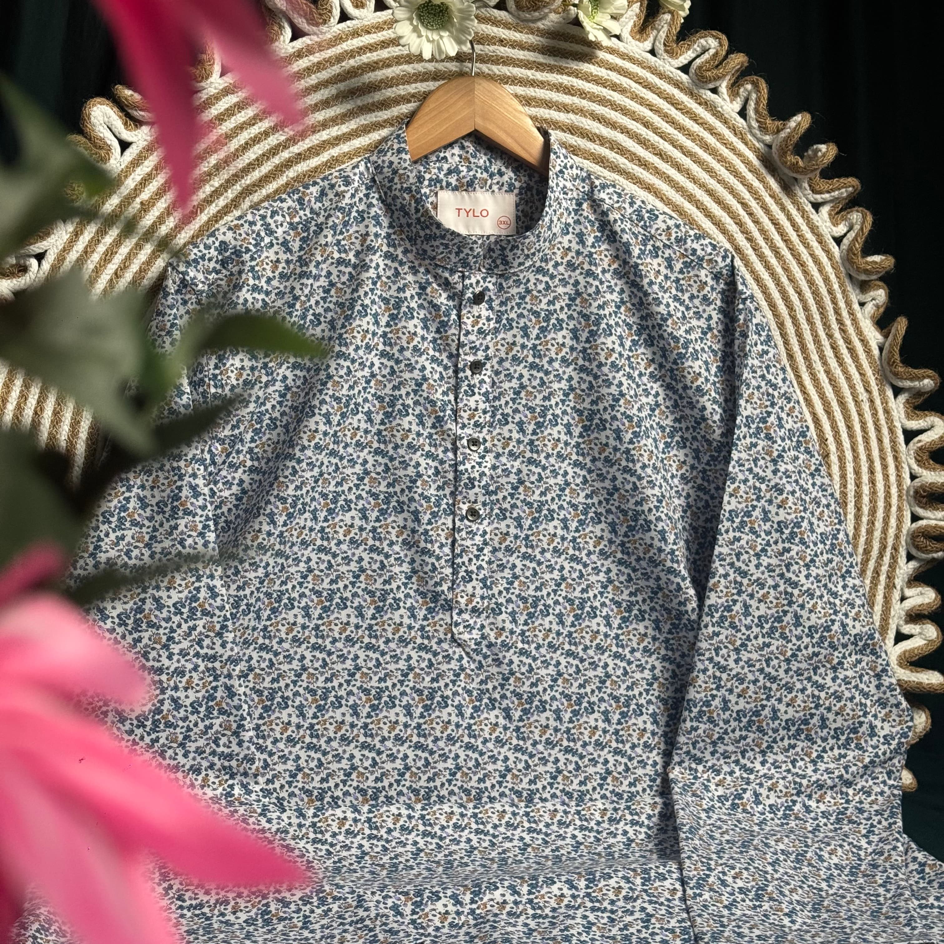 Ivory Blue Floral Regular Fit Panjabi