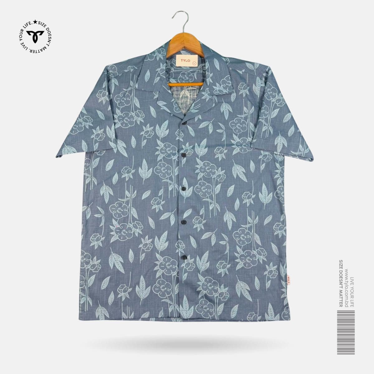 Denim Blue Floral Cuban Collar Shirt