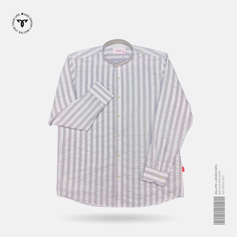 Silver Mist Stripe Band Collar Shirt