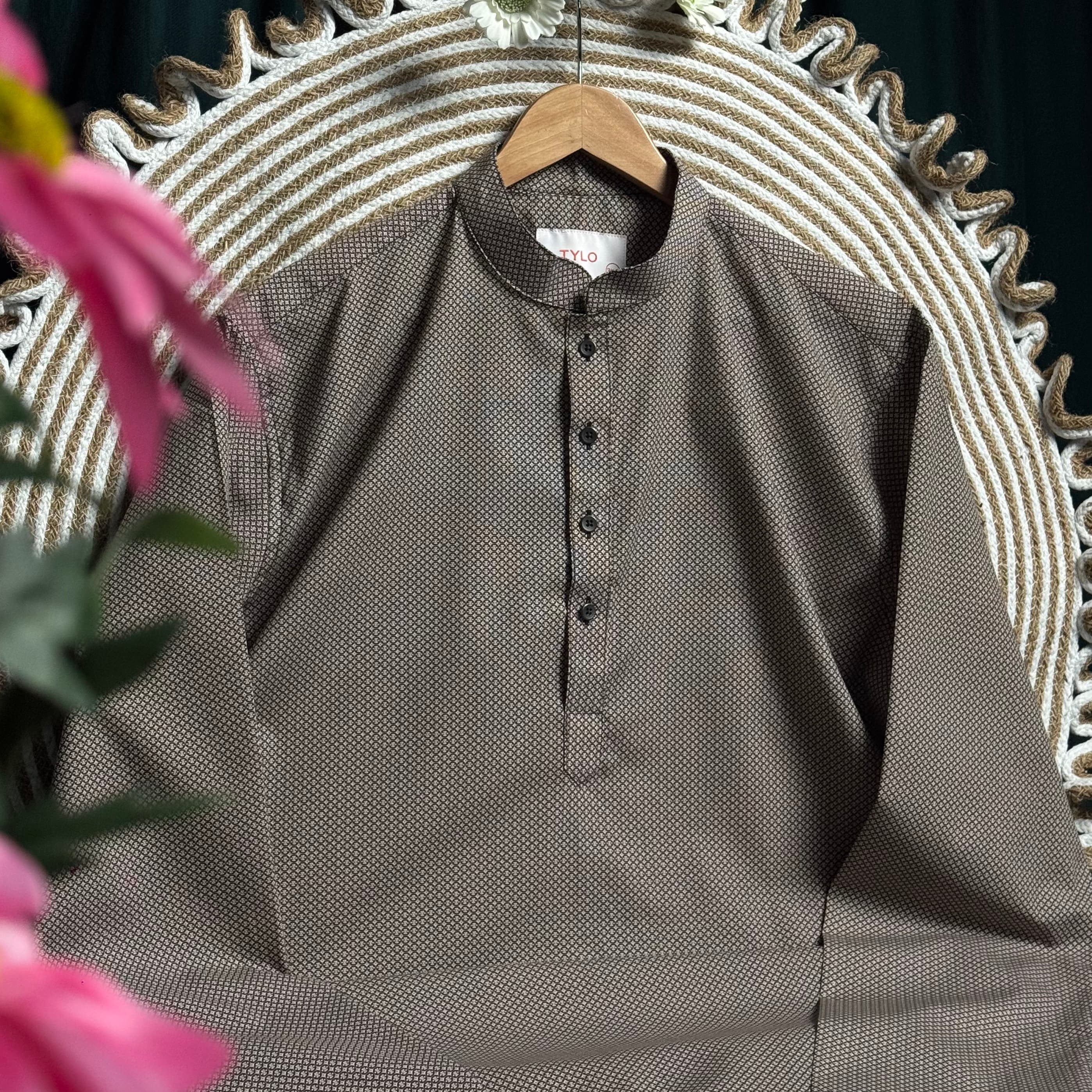 Taupe Micro Geometric Regular Fit Panjabi