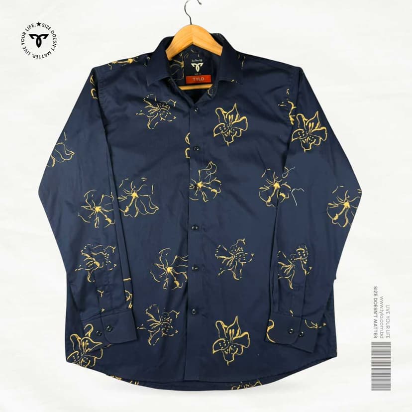 Dark Navy and Yellow Floral Shirt