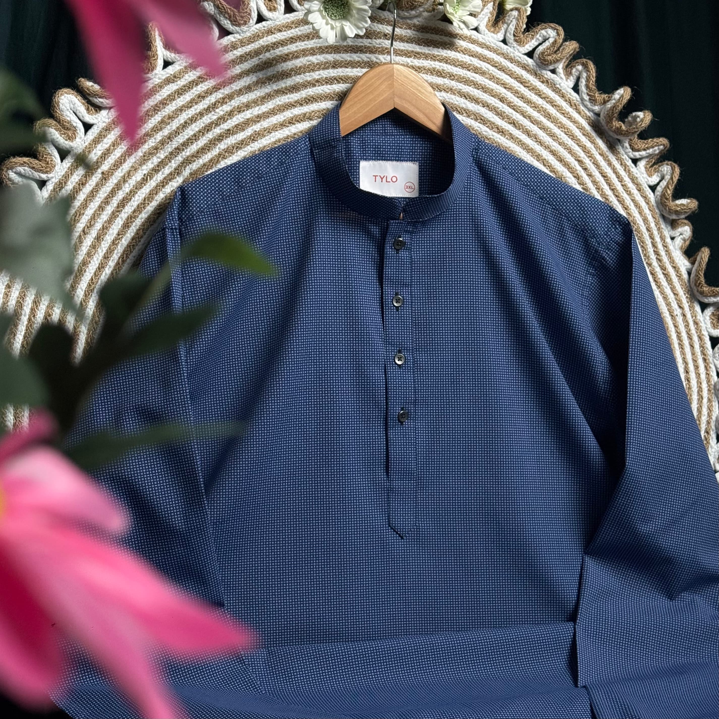 Deep Navy Micro Grid Regular Fit Panjabi
