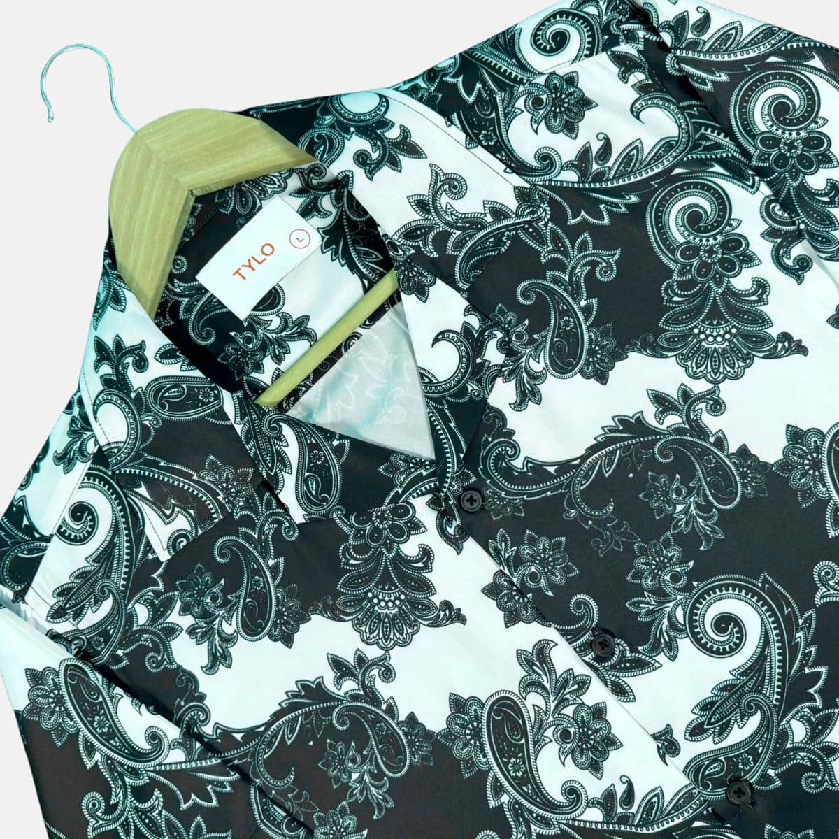 Mint & Black Paisley Print Cuban Collar Shirt alternate
