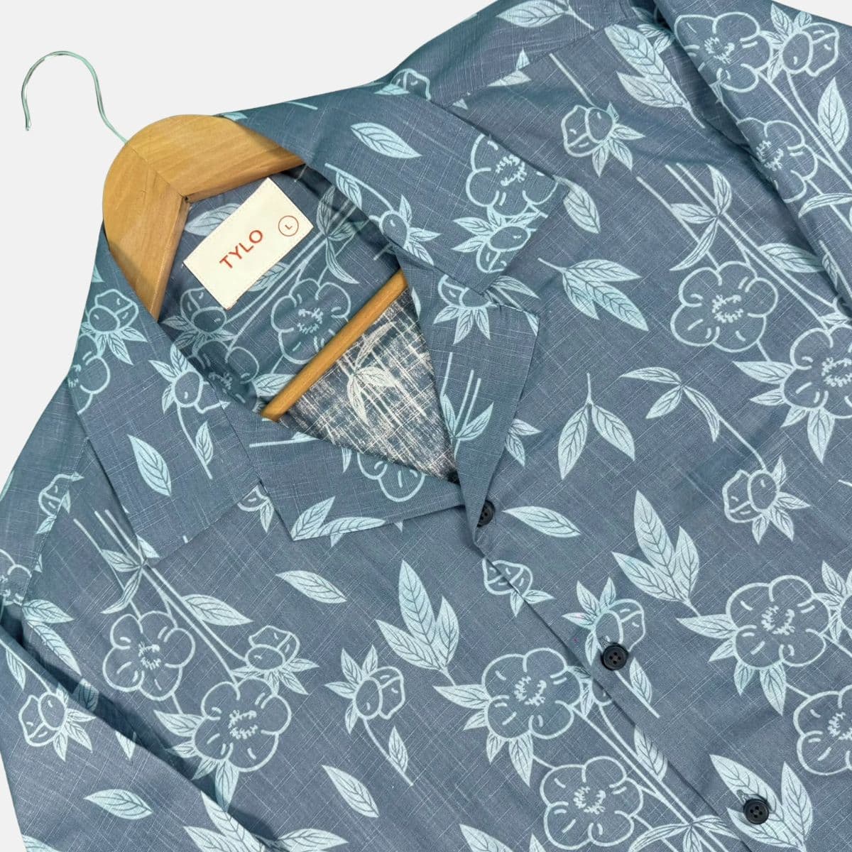 Denim Blue Floral Cuban Collar Shirt alternate