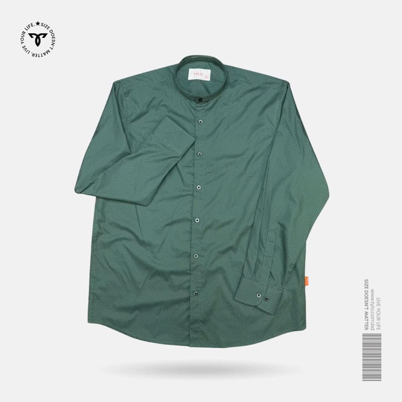 Forest Green Dot Band Collar Shirt