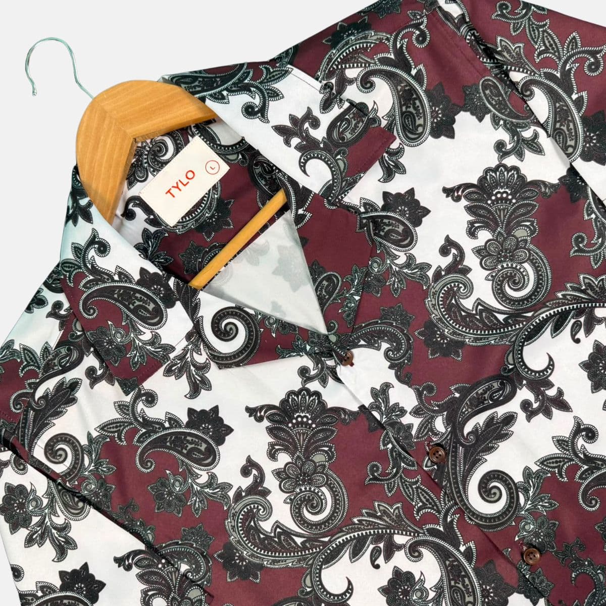 Burgundy Paisley Cuban Collar Shirt alternate
