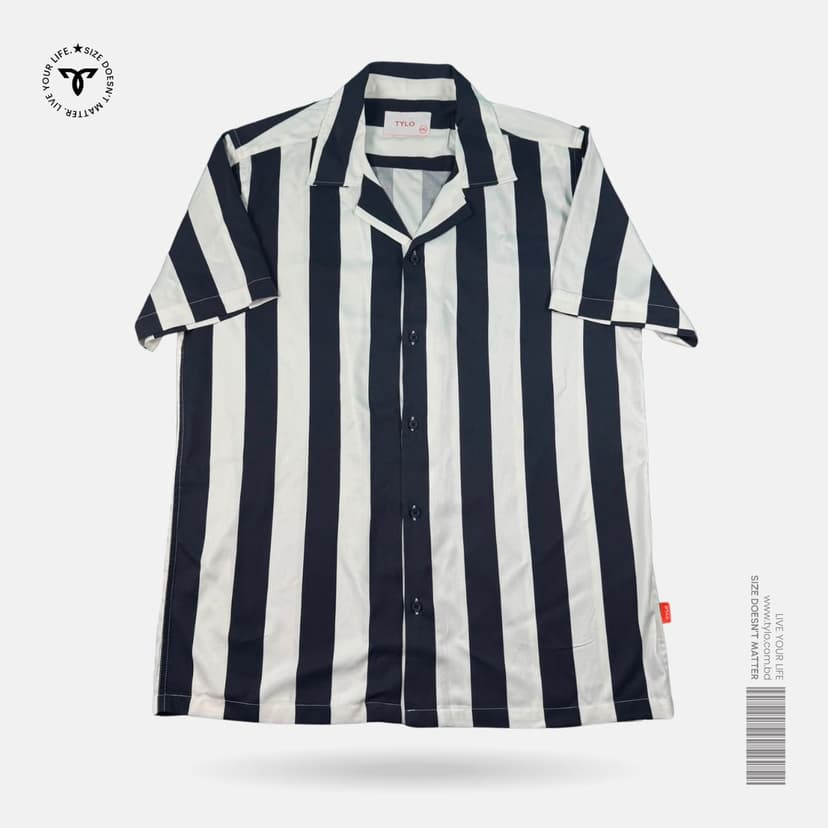 Black Coastal Stripe Cuban Shirt