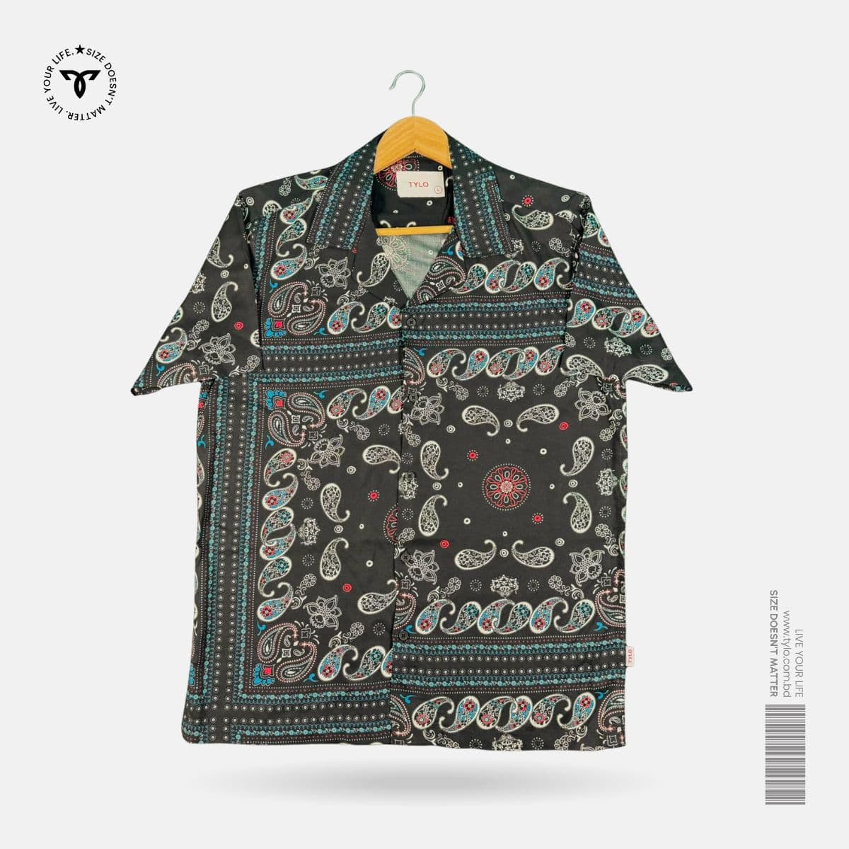 Black Paisley Stripe Cuban Collar Shirt