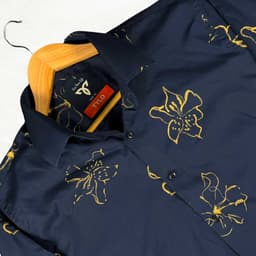 Dark Navy and Yellow Floral Shirt view 1