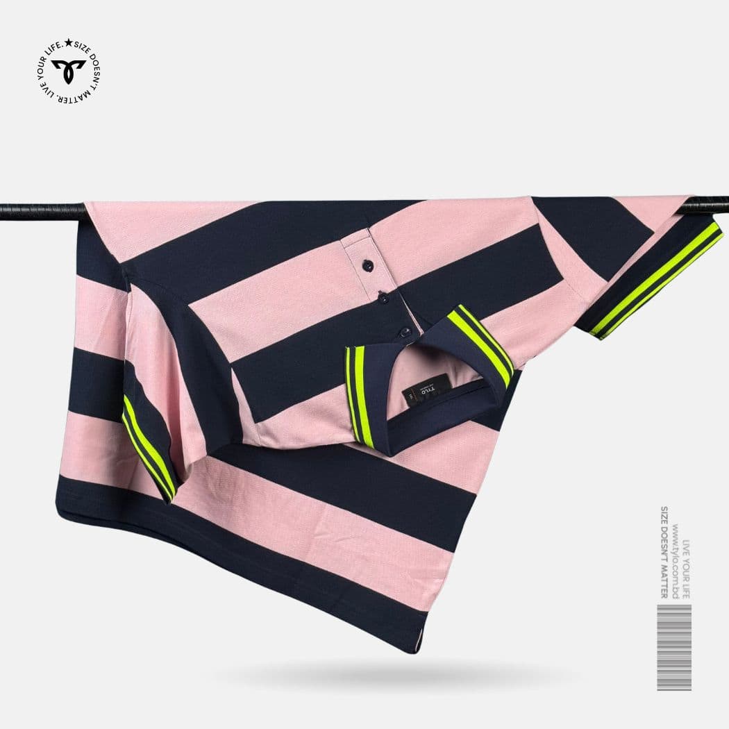 TYLO Bold Stripe Polo Shirt – Blush Navy
