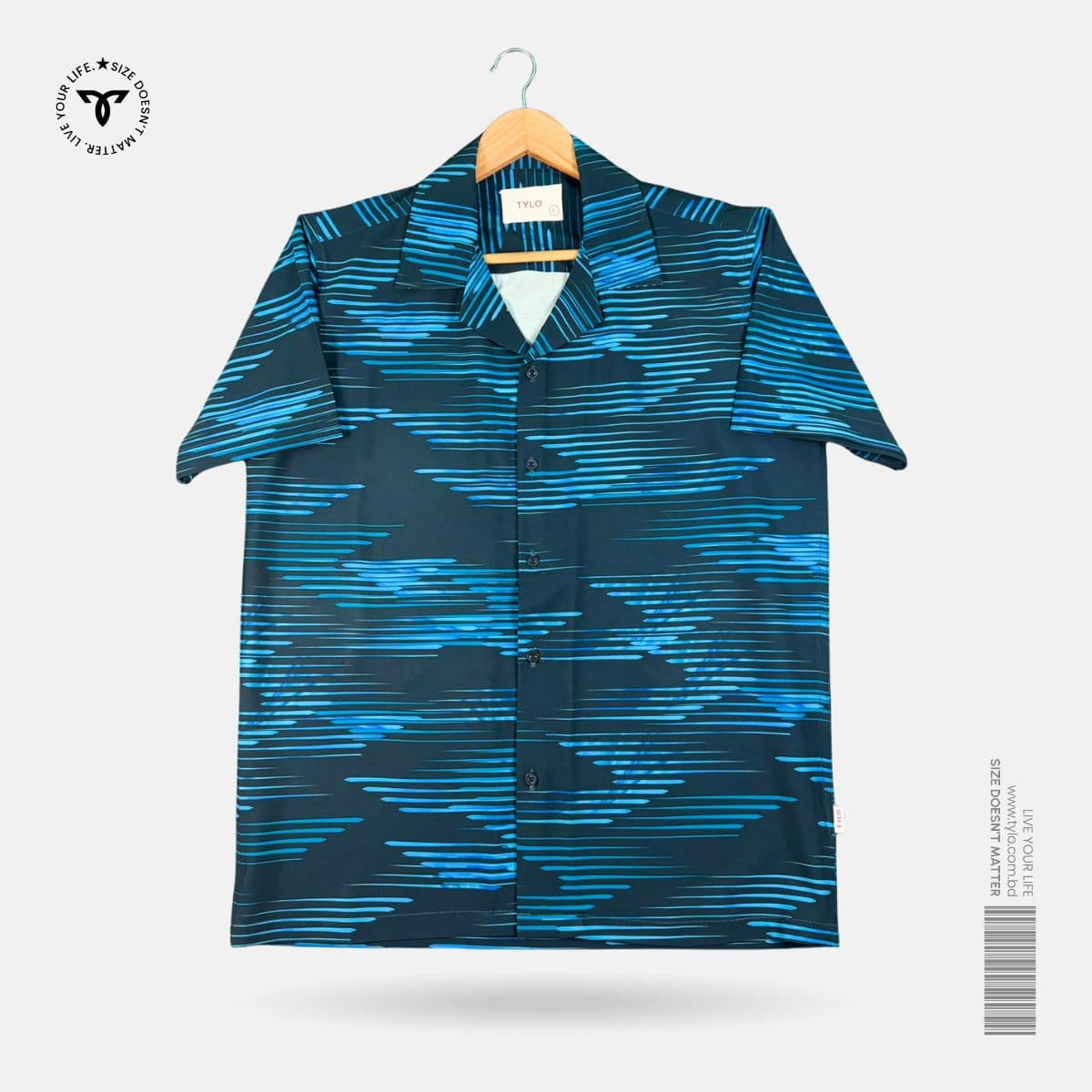 Navy Blue Abstract Stripe Cuban Collar Shirt