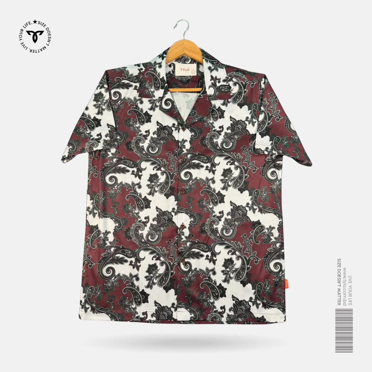 Burgundy Paisley Cuban Collar Shirt