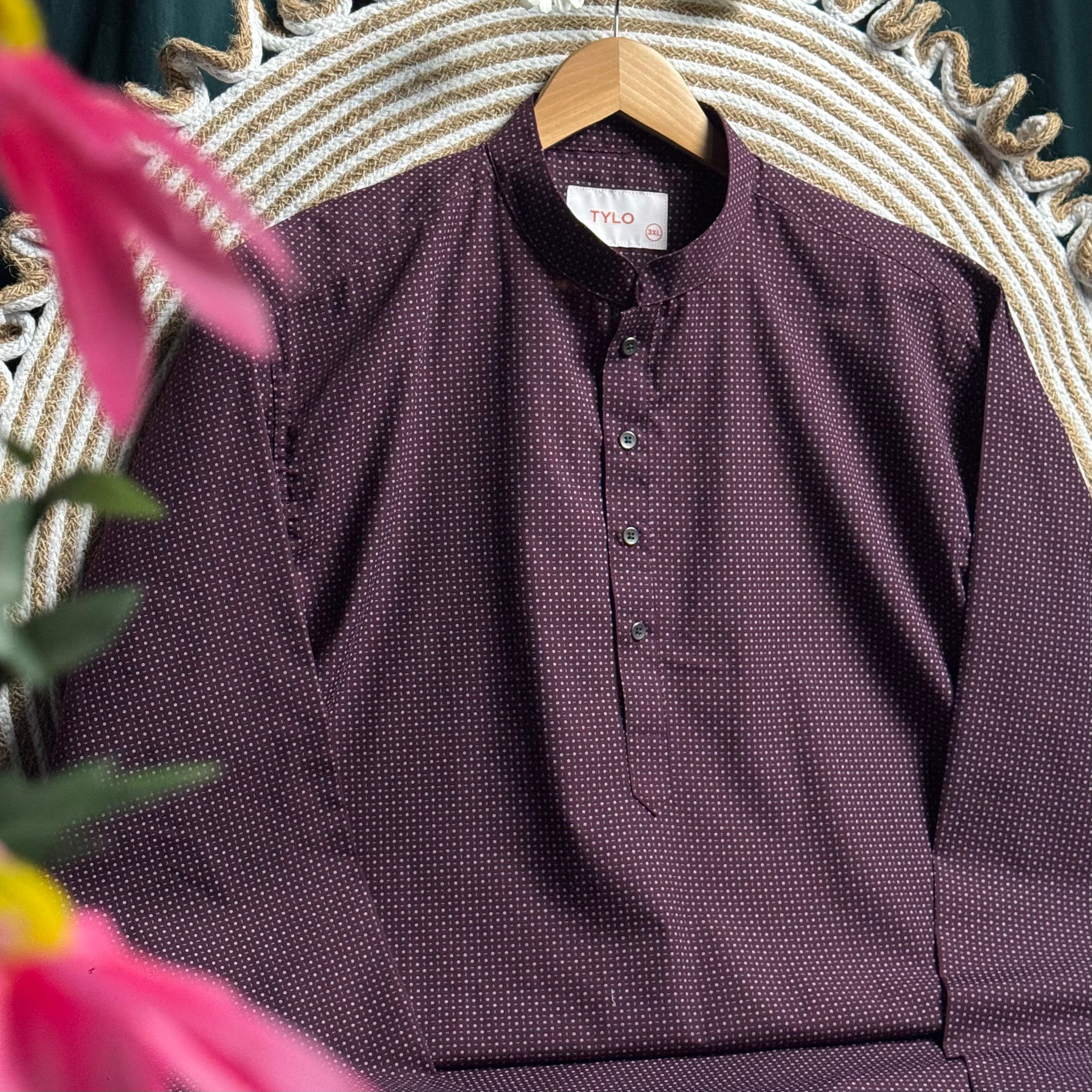 Burgundy Micro Dot Regular Fit Panjabi