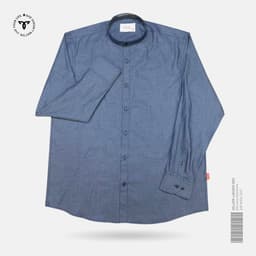 Ice Blue Textured Band Collar Shirt view 0