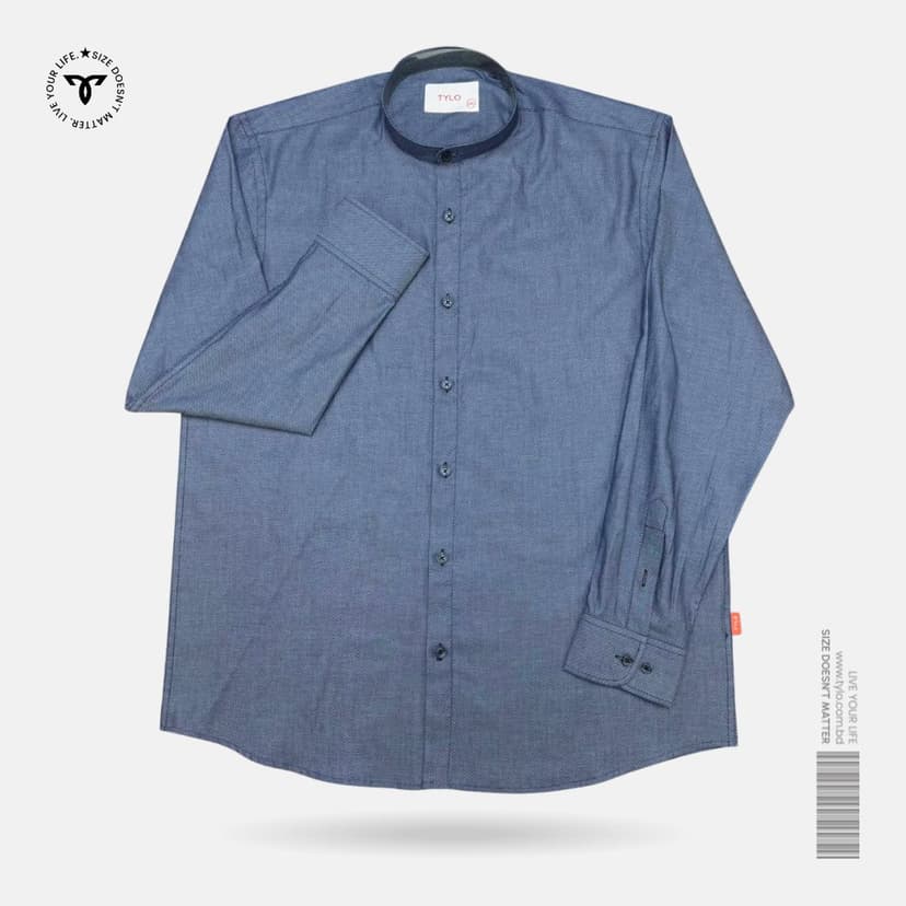 Ice Blue Textured Band Collar Shirt