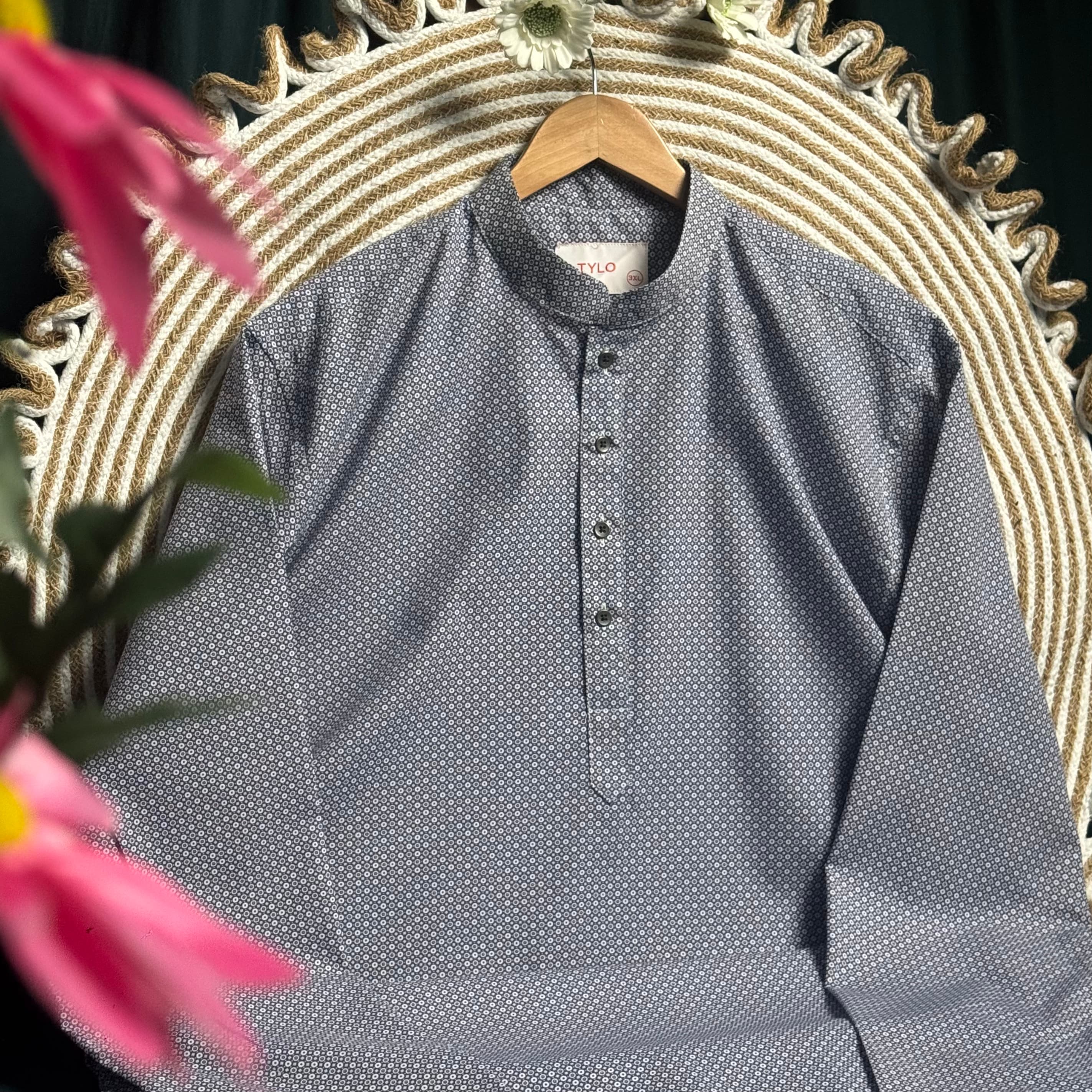 Steel Grey Micro Circle Regular Fit Panjabi