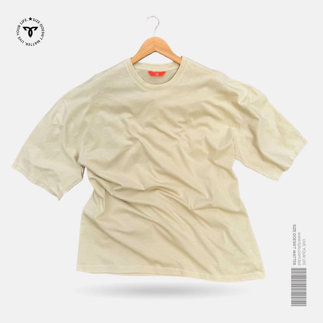 Pale Beige Solid Drop Shoulder T-Shirt
