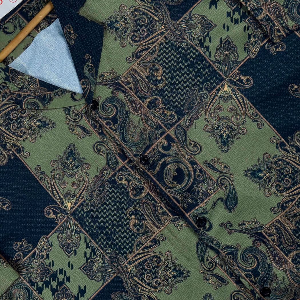 Royal Paisley Olive CUBAN SHIRT alternate
