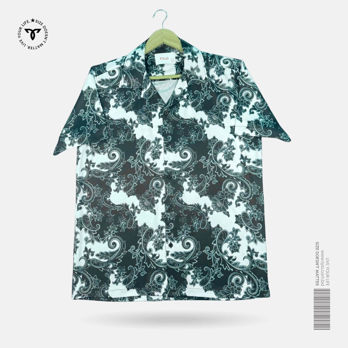 Mint & Black Paisley Print Cuban Collar Shirt