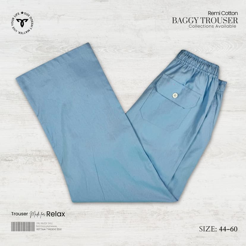 Soft Dusty Blue Remi Cotton Baggy Trouser