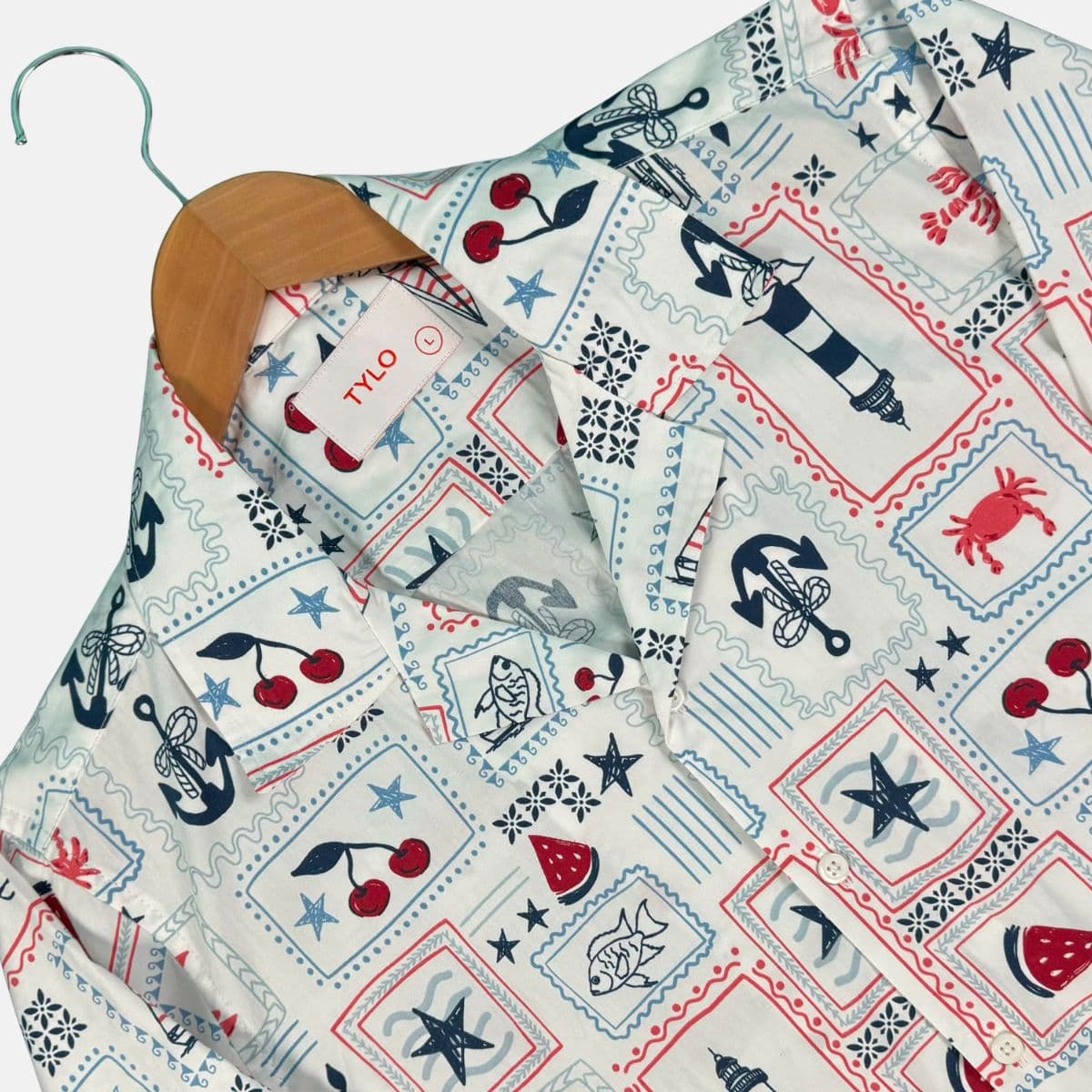 White Nautical Print Cuban Collar Shirt alternate