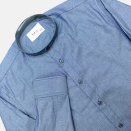 Ice Blue Textured Band Collar Shirt view 1