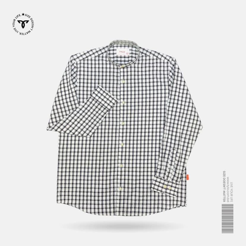 Monochrome Check Band Collar Shirt