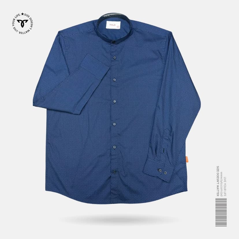 Midnight Dot Navy Band Collar Shirt