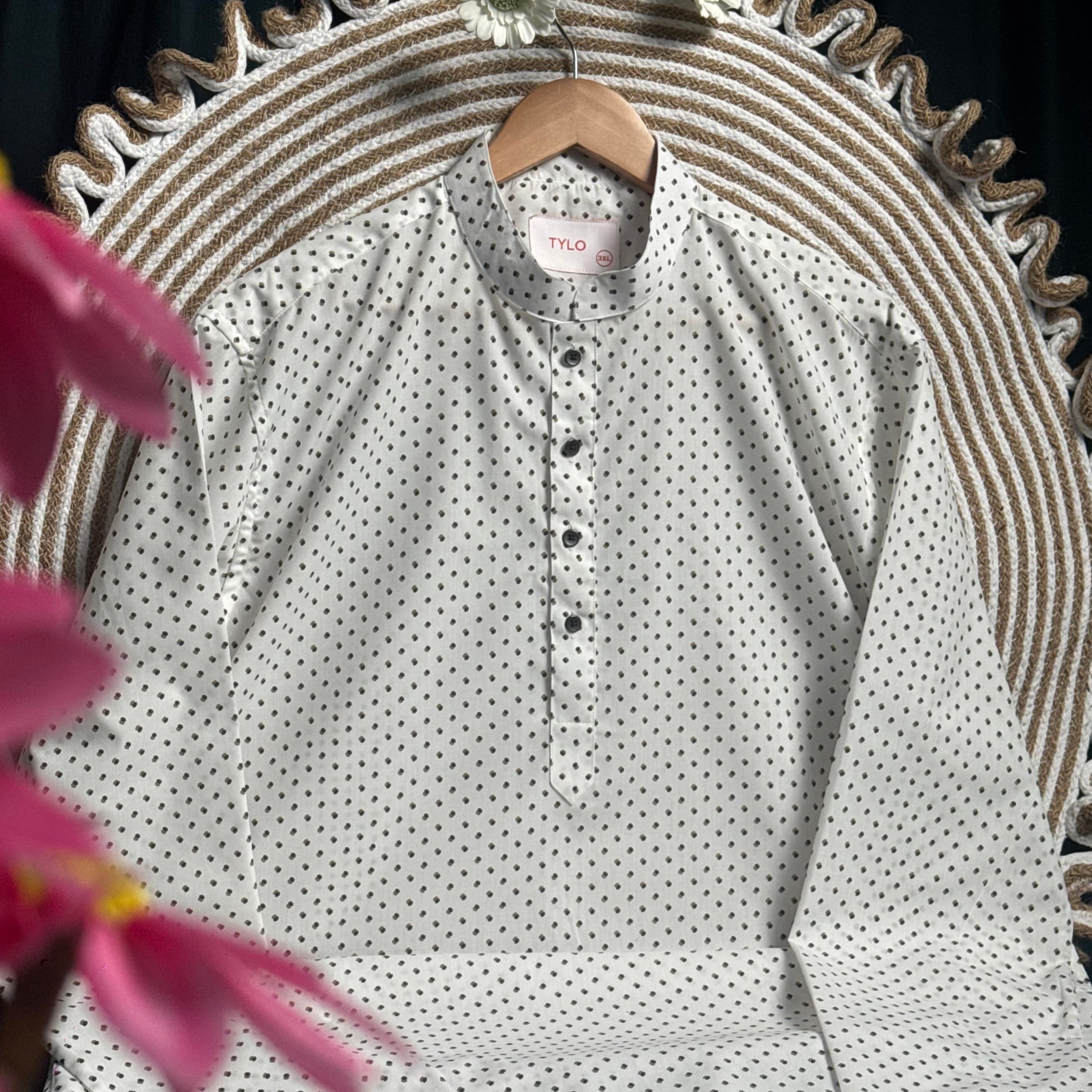 Ivory Black Dot Regular Fit Panjabi
