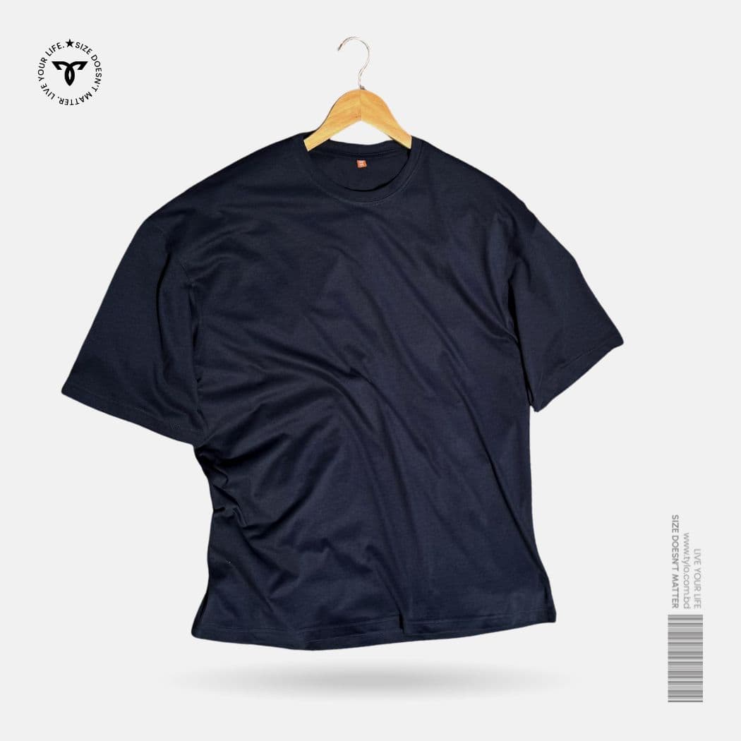 Navy Blue Solid Drop Shoulder T-Shirt