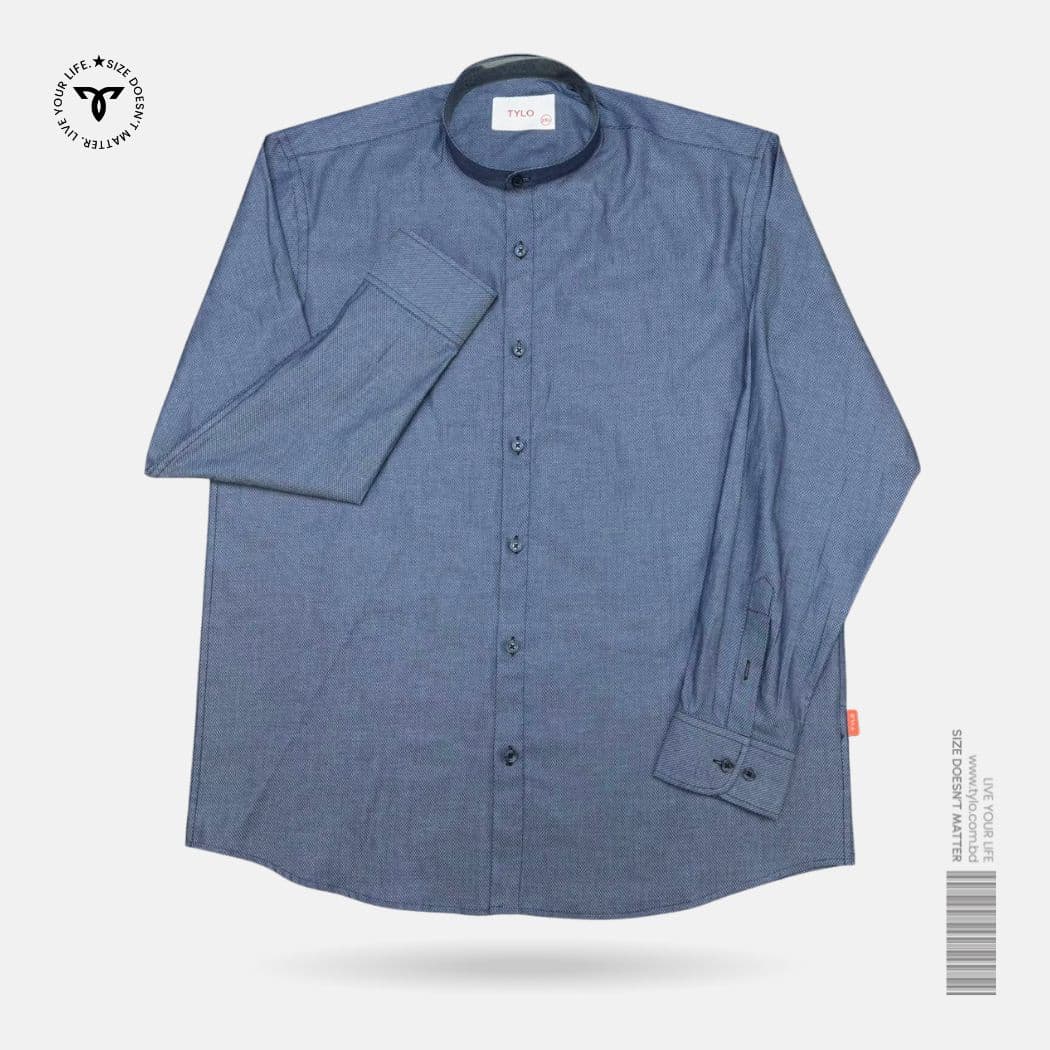 Ice Blue Textured Band Collar Shirt